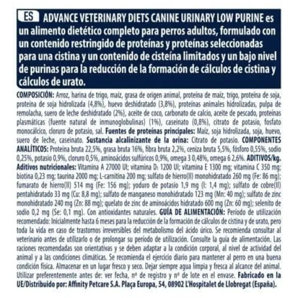 Advance Urinary Low Purine Leishmaniasis para perros 12 kg