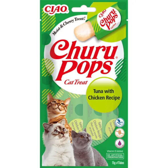 Churu cat POPS atún con pollo snacks en barritas gatos 12x(4×15) g