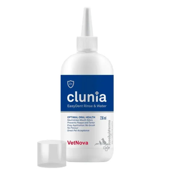 Clunia easy dent rinse & water para salud bucodental de perros gatos caballos 236 ml