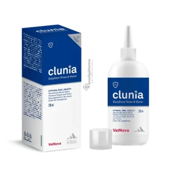 Clunia easy dent rinse & water para salud bucodental de perros gatos caballos 236 ml