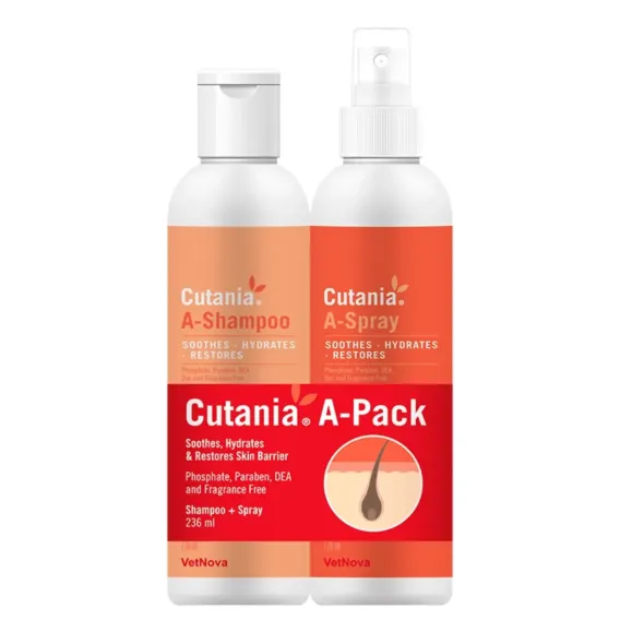 Cutania A (ANTES GlycOat) PACK Champú+Spray piel seca perros gatos y caballos
