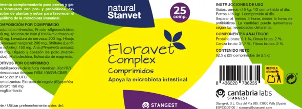 Floravet Complex comprimidos probióticos-prebióticos 25 comp perros gatos