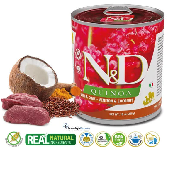 ND dog quinoa lata VENADO skin coat perros 6×285 g