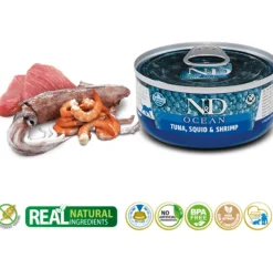 ND Ocean atún calamar gambas latas gatos adultos 24×70 g