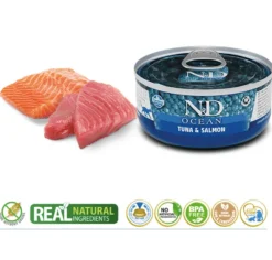 ND Ocean atún salmón lata gatos adultos 24×70 g