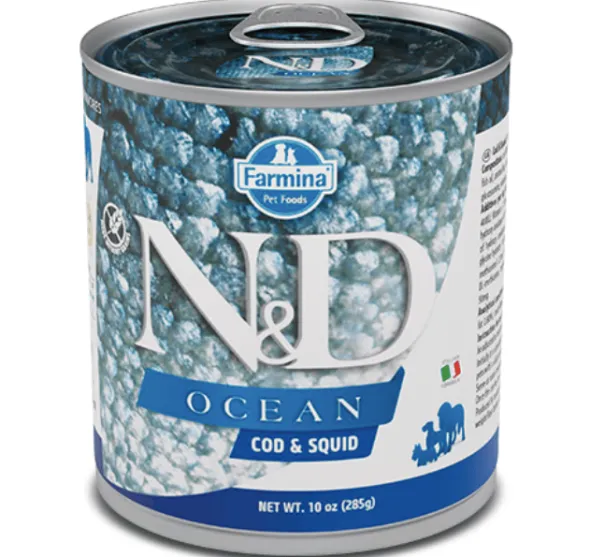 ND Ocean Bacalao Calamar lata 6×285 g perros adultos