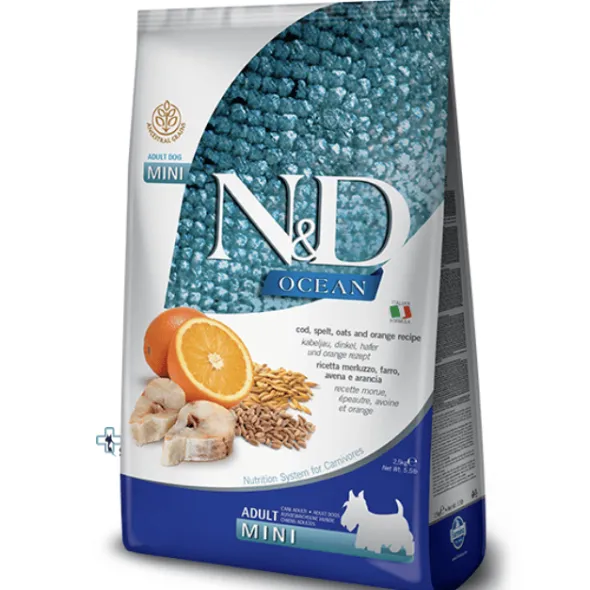 ND Ocean bacalao Espelta Avena Naranja perros adultos mini 2,5 kg