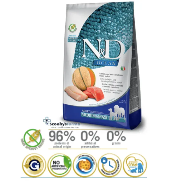 ND Ocean dog Salmón Bacalao Melón perros adultos medium maxi