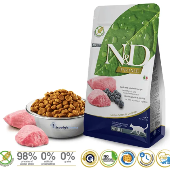 ND Prime Cat Cordero Arándanos SIN CEREALES gatos adultos