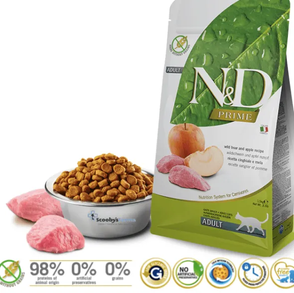 ND Prime Cat Jabalí Manzana SIN CEREALES gatos adultos
