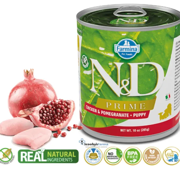 ND Prime Puppy lata pollo granada SIN CEREALES cachorros 6×285 g