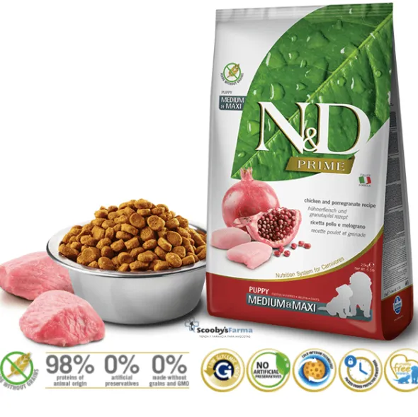 ND Prime Puppy MediumMaxi pollo granada SIN CEREALES cachorros medianos grandes 12 kg
