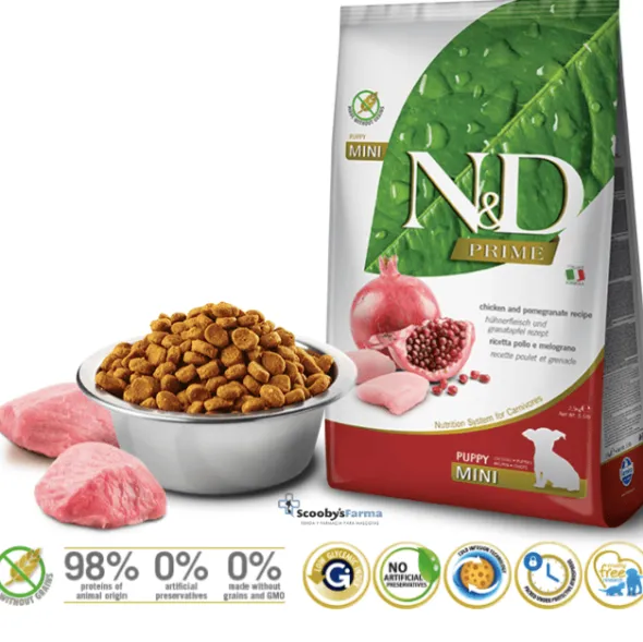 ND Prime Puppy pollo granada SIN CEREALES cachorros mini 2,5 kg
