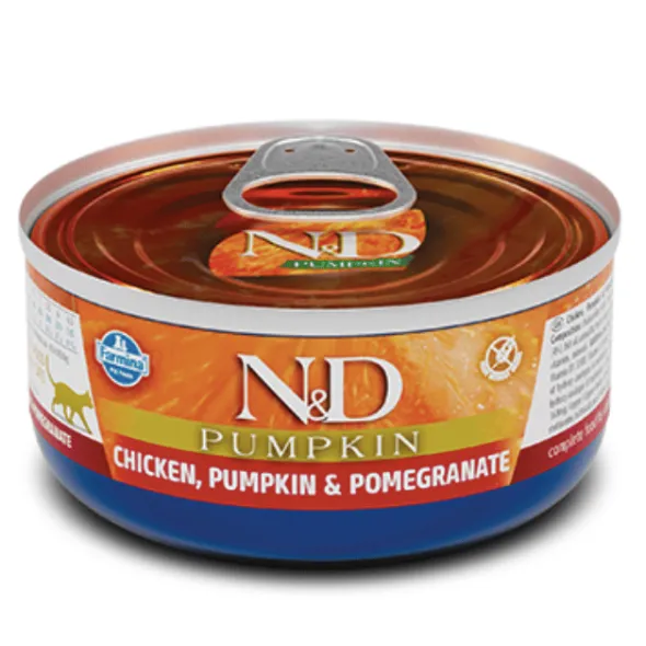 ND Pumpkin Cat lata Pollo Calabaza Granada SIN CEREALES gatos adultos