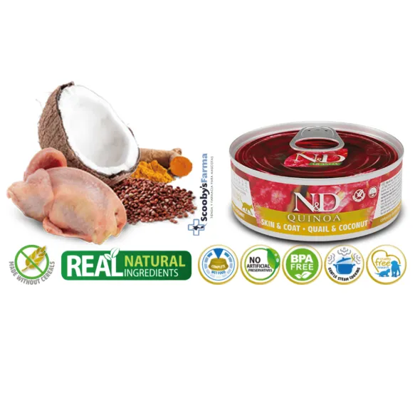 ND Quinoa Skin Coat CODORNIZ lata gatos piel sensible 24X80 g