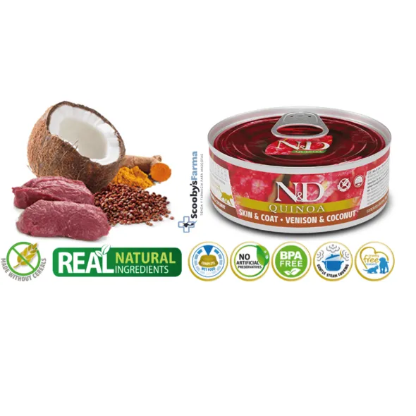 ND Quinoa Skin Coat VENADO lata gatos piel sensible 24×80 g