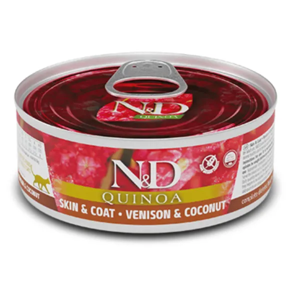 ND Quinoa Skin Coat VENADO lata gatos piel sensible 24×80 g