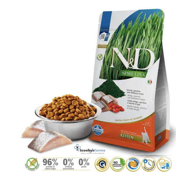 ND SPIRULINA Kitten Arenque y Bayas de Goji gatitos 1,5 kg