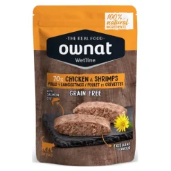 Ownat Wetline pollo langostinos comida húmeda gatos adultos pouches 85 g