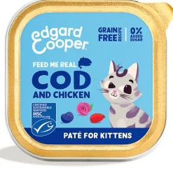Paté Bacalao pollo kitten sin cereales Edgard Cooper 16×85 g
