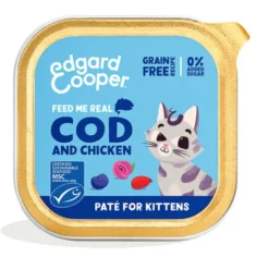 Paté Bacalao pollo kitten sin cereales Edgard Cooper 16×85 g