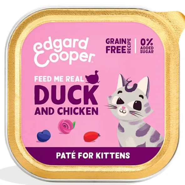 Paté Pato Pollo kitten sin cereales Edgard Cooper 16×85 g