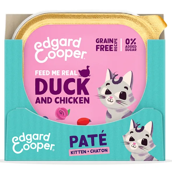 Paté Pato Pollo kitten sin cereales Edgard Cooper 16×85 g