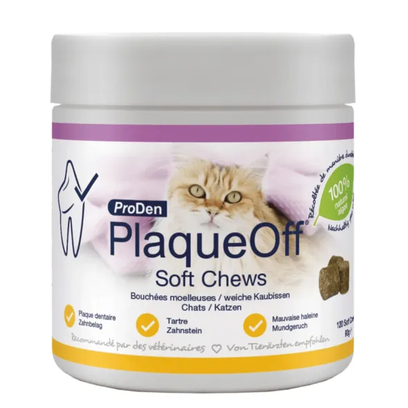 PlaqueOff SOFT CHEWS gatos mal aliento, placa y sarro (120u) 90g