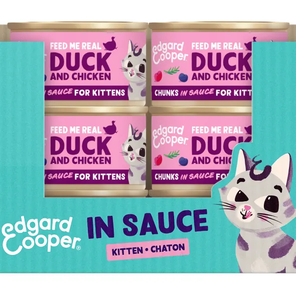 Trocitos Pato Pollo kitten sin cereales Edgard Cooper 18×85 g