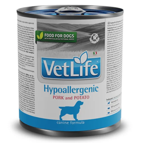 Vet Life Hypoallergenic lata CERDO y patata alergias perros 6×300 g