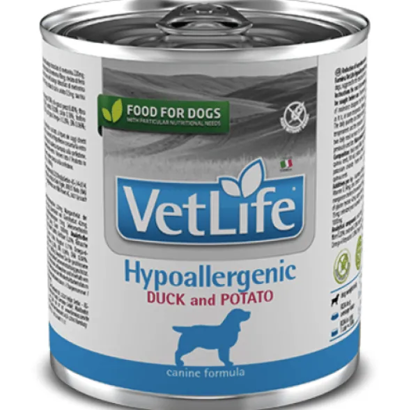 Vet Life Hypoallergenic lata Pato y patata alergias perros 6×300 g